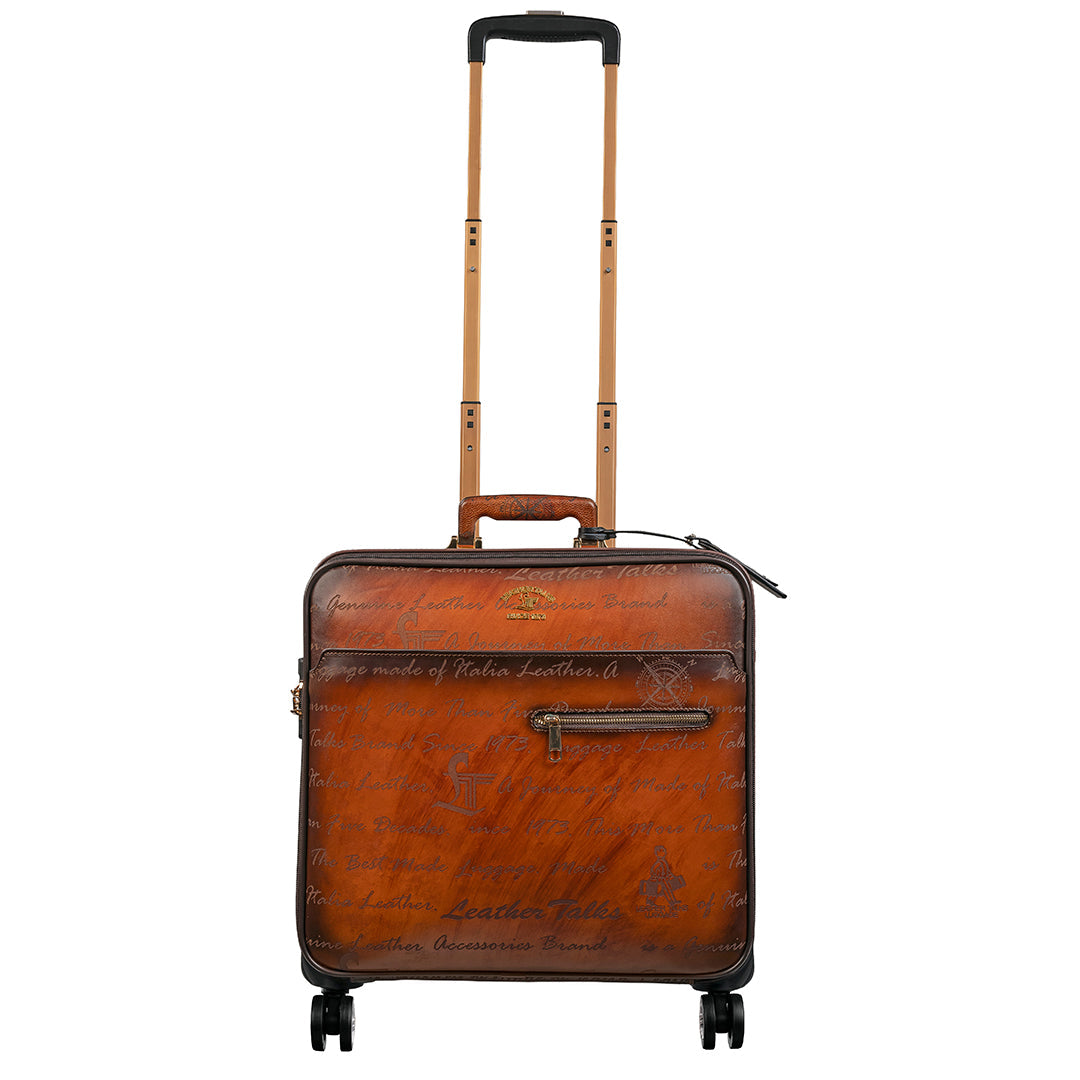 16 inch Small Size Condorium Premium Genuine Leather Travel Trolley Bag | Business Travel Trolley Bag | Overnighter Trolley | Cabin Luggage Small Size 