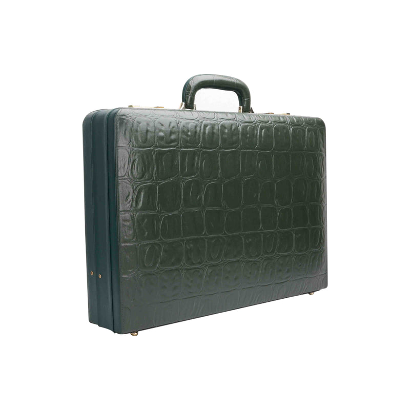 Great Dane Green Ruvido Double Lock Leather Attaché Briefcase
