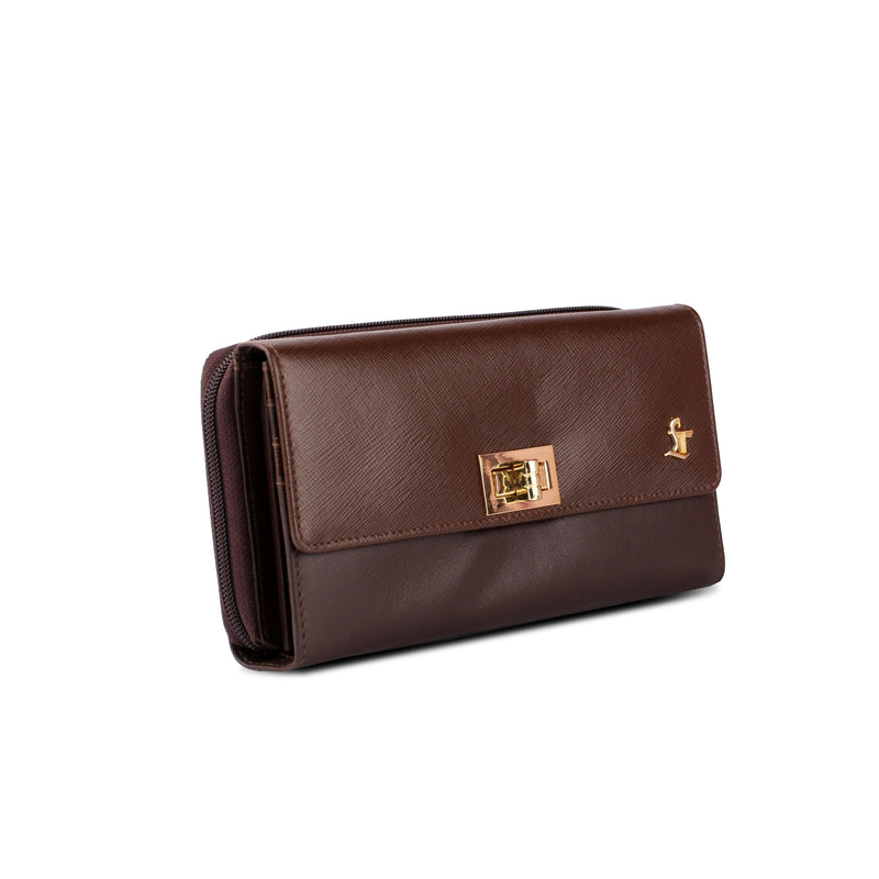 Backzipp | Saffiano Leather Wallet for Women | 100% Genuine Leather | Color: Brown