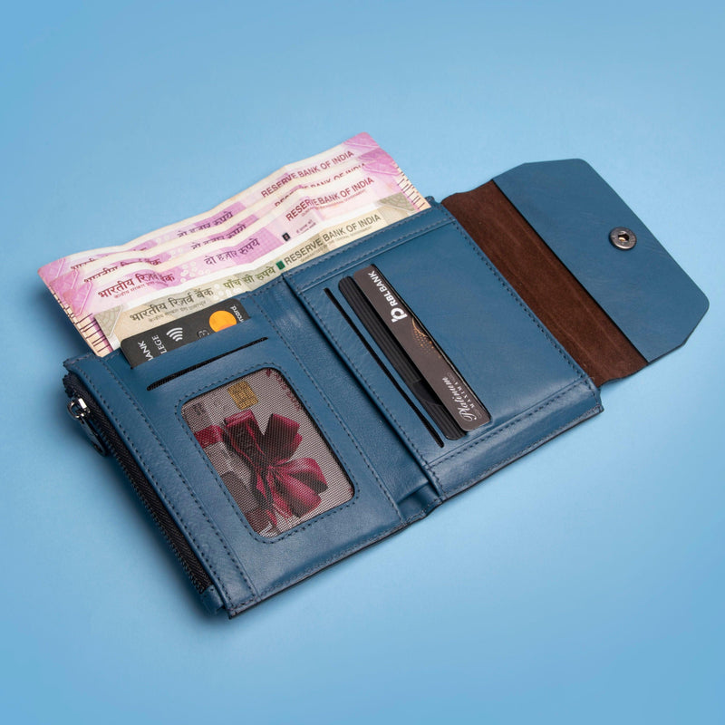 Summer II | Leather Wallet for Women | 100% Genuine Leather | Color: Blue