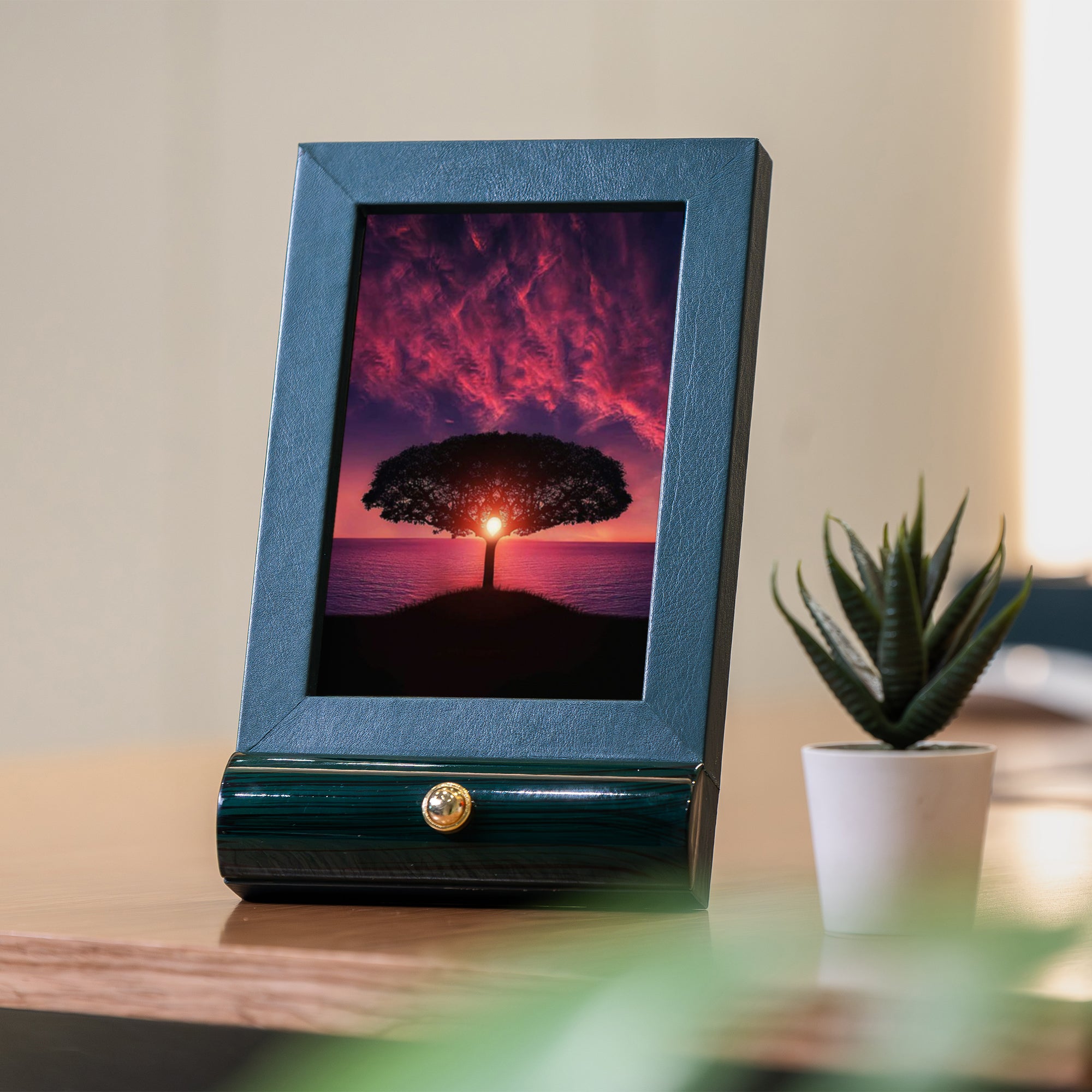 Wood Leather Photo Frame | Color - Emerald Green