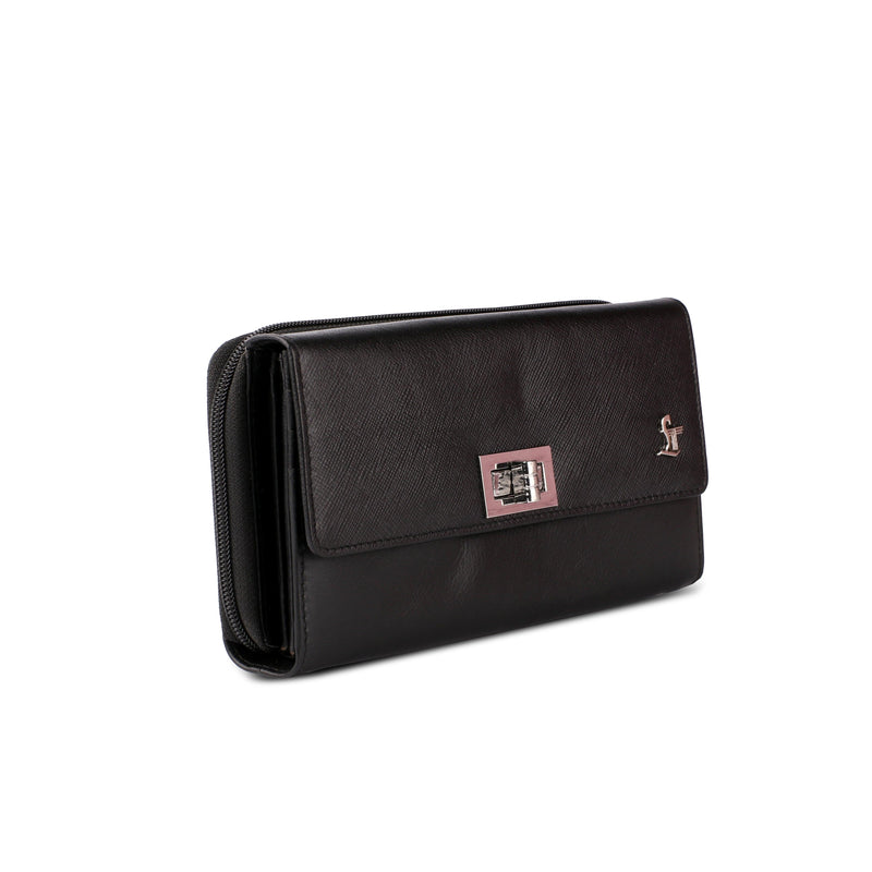 Backzipp | Saffiano Leather Wallet for Women | 100% Genuine Leather | Color: Black
