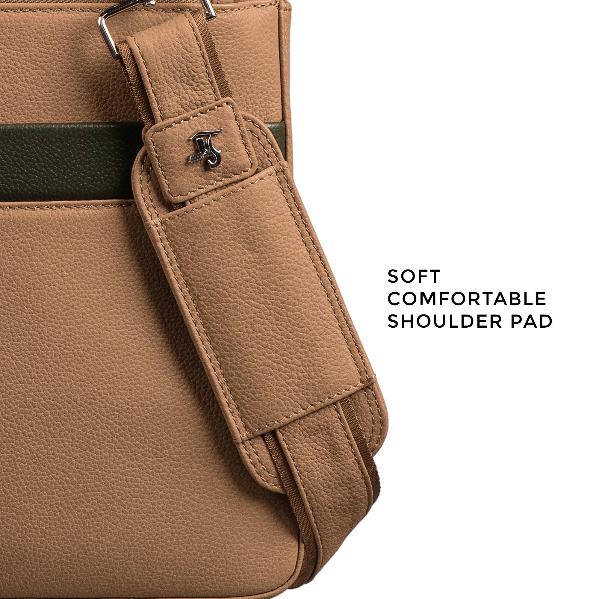 Soft padded leather shoulder strap on men’s folio bag – comfortable office bag for daily use.