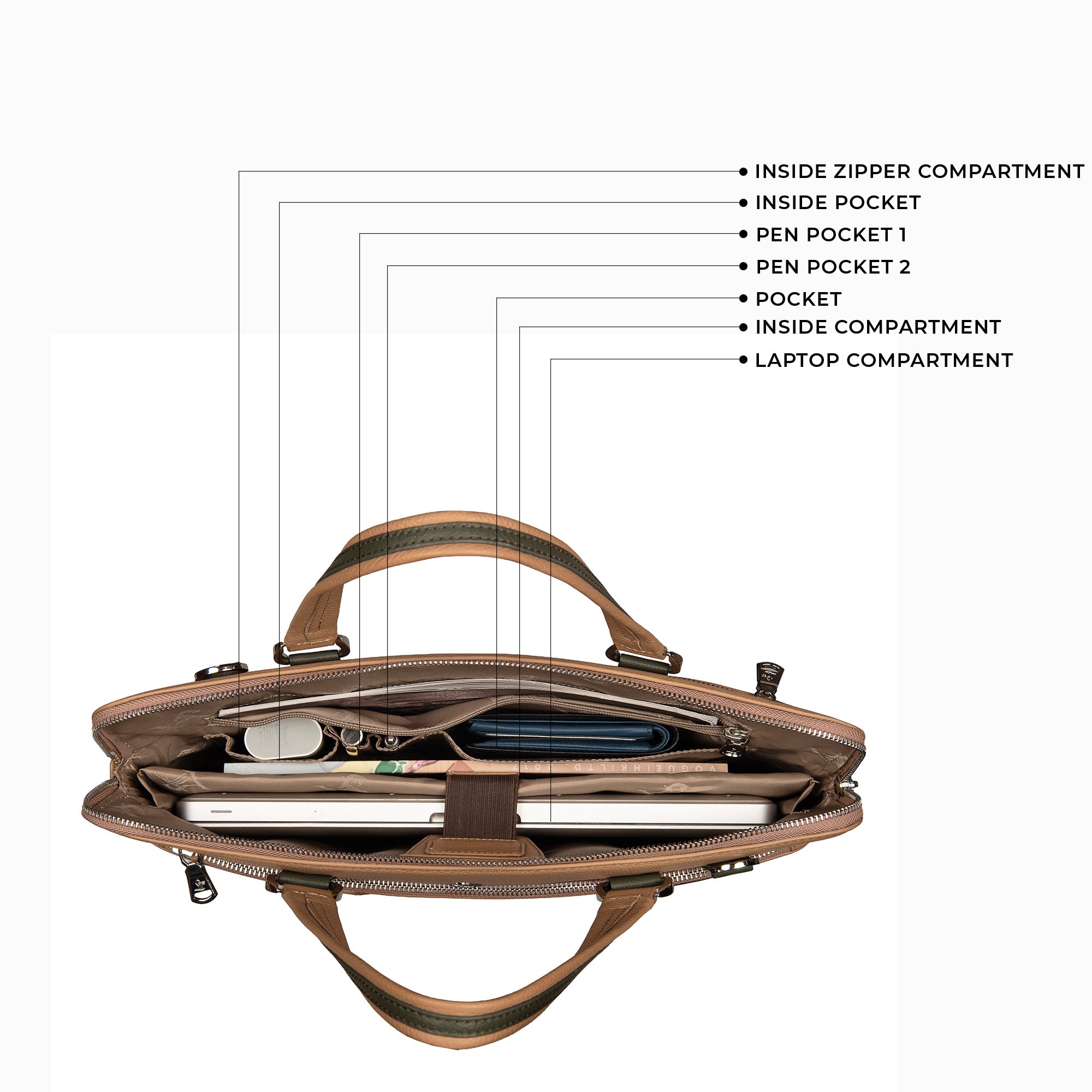 Tan Genuine Leather Folio Bag for Men – Professional Office Bag with Multiple Compartments