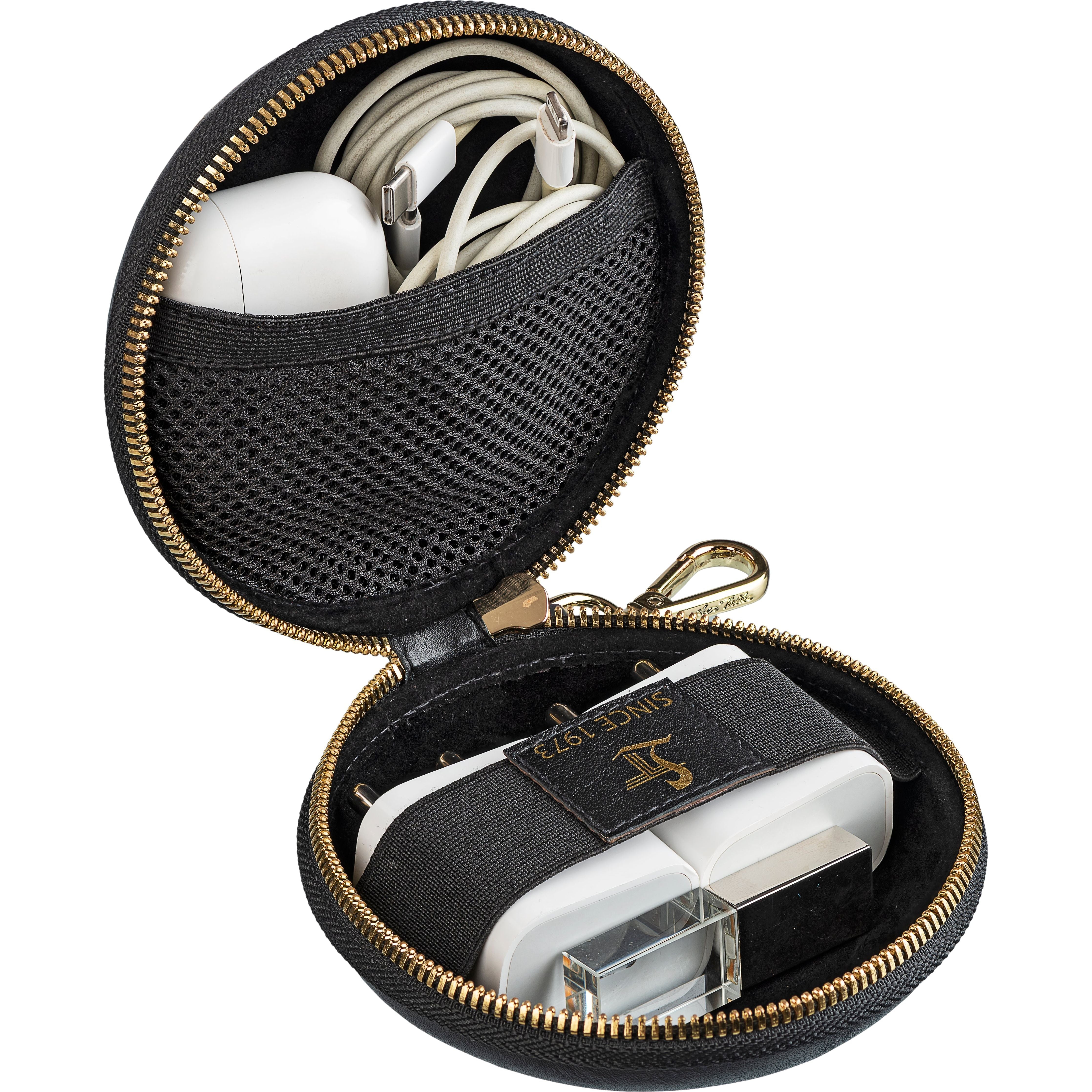 Tech Kit | Leather Pouch for Mobile Charger | Premium Nappa Leather | Color: Black