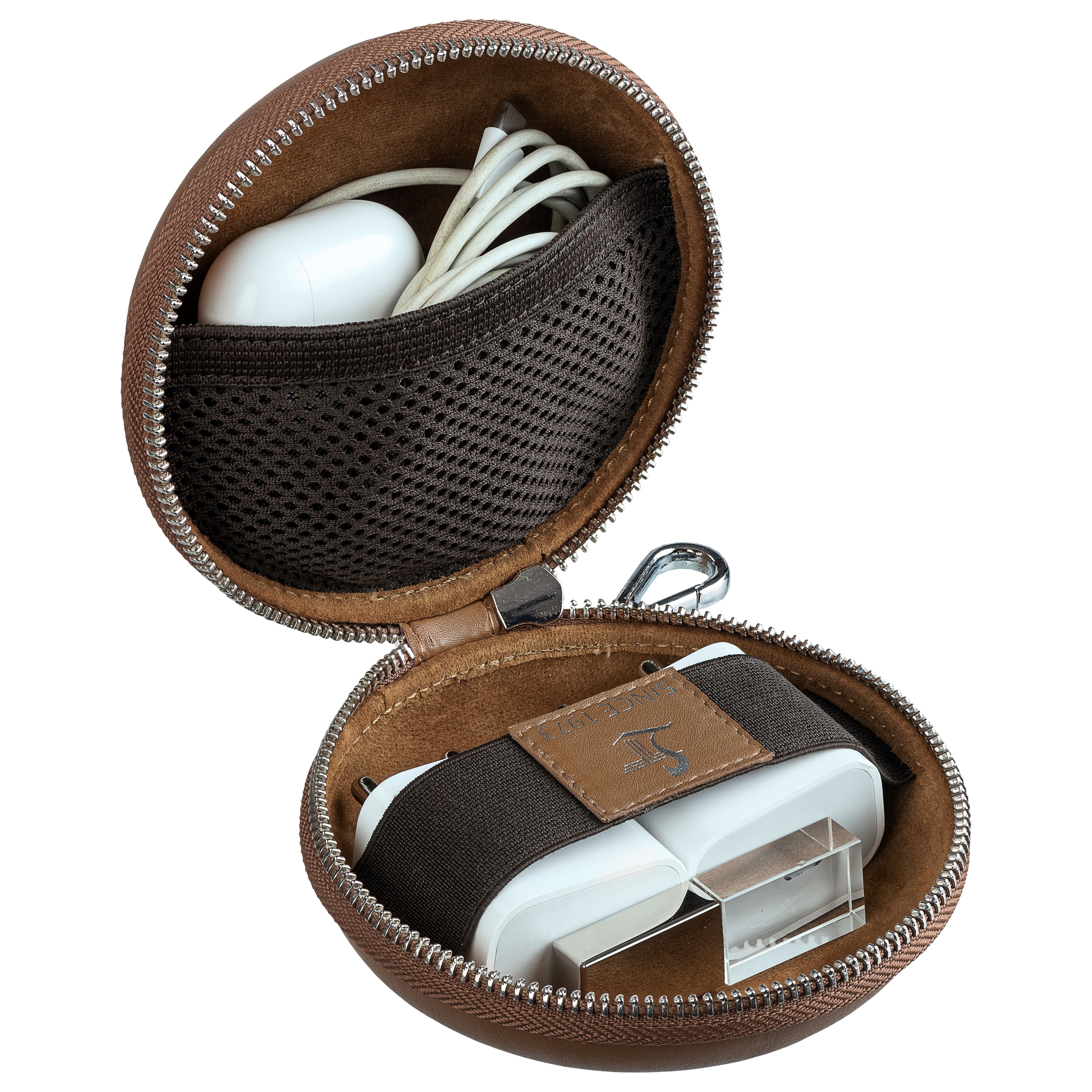 Tech Kit | Leather Pouch for Mobile Charger | Premium Nappa Leather | Color: Tan