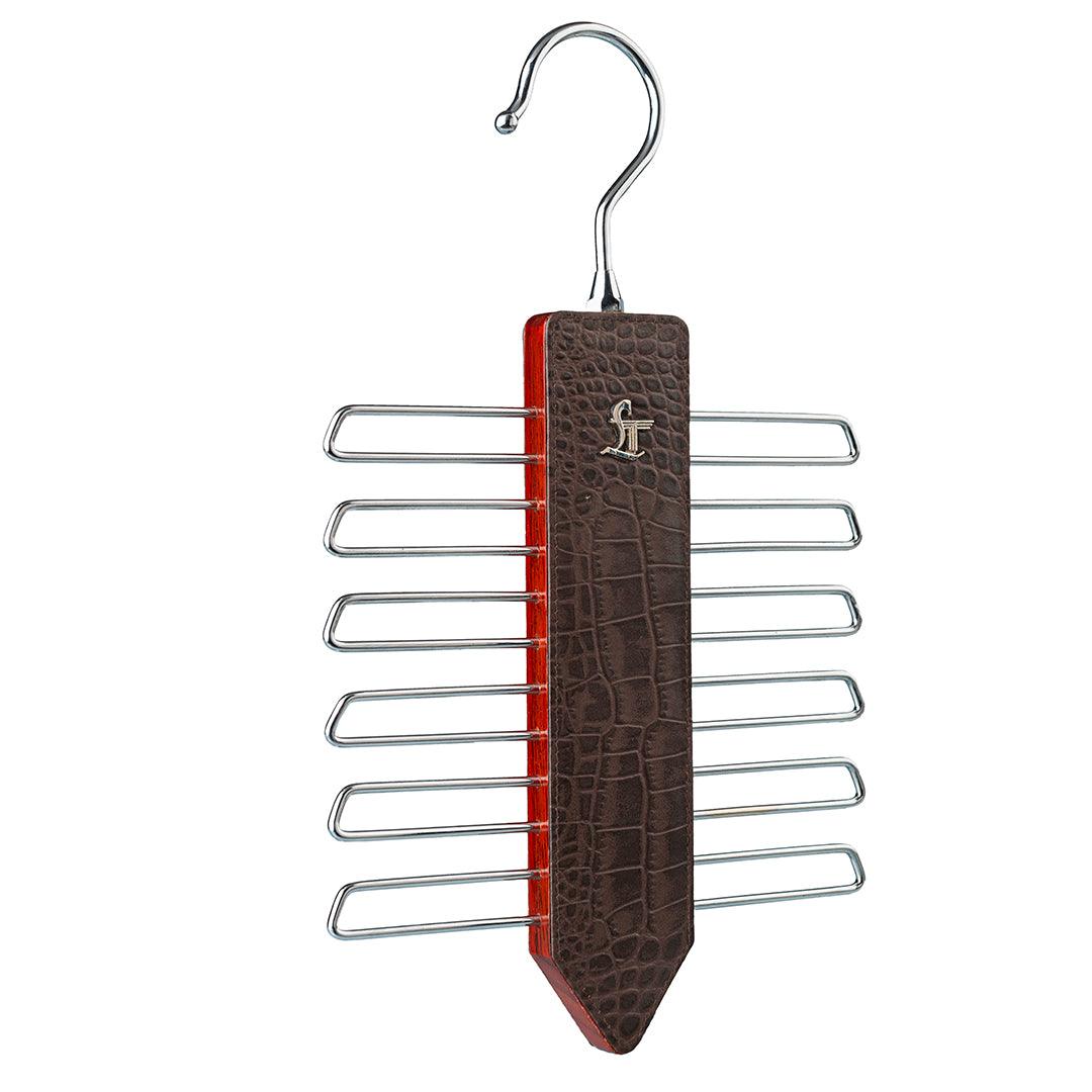 Leather Wooden Tie Hanger | 100% Genuine Leather | Color: Brown
