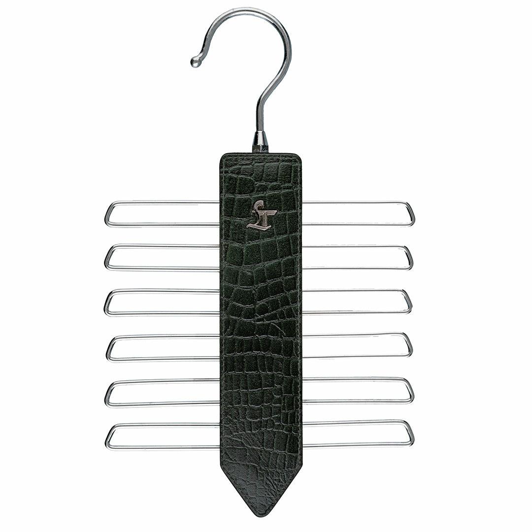 Leather Wooden Tie Hanger | 100% Genuine Leather | Color: Green