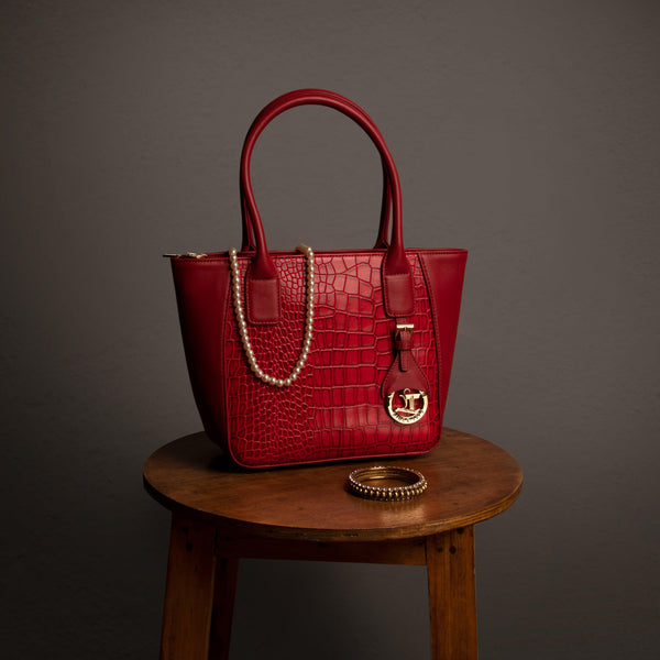 Elvis Tote (Mini) | Leather Tote Bag For Women | 100% Genuine Leather | Color: Red & Brown