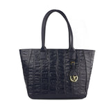 Leather Tote Bag For Women in blue color with croco tail pattern