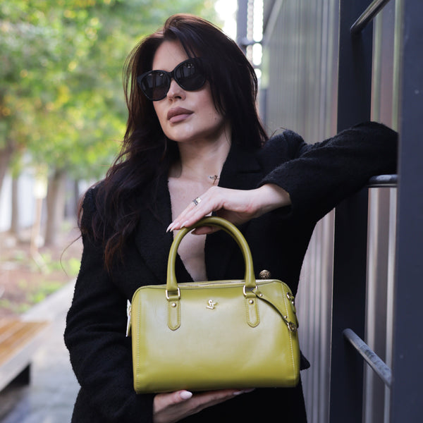 Enna Ladies Satchel Bag | Leather Hand Bag For Women | 100% Genuine Leather | Color: Green,Black, Blue,Tan