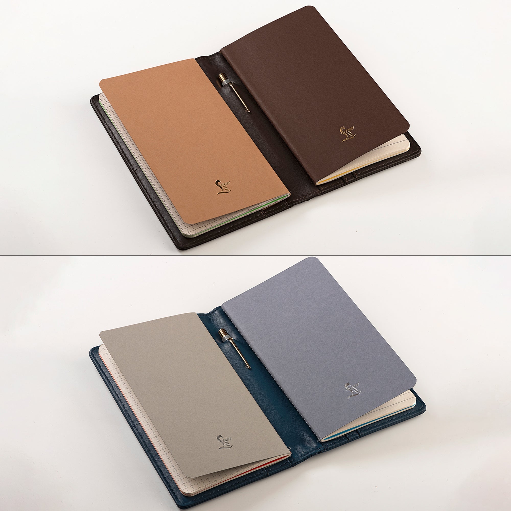 The Mini Melunge Notebook Refills - Refillable A6 Notebook | Set of 2 Notebook Refill | Color: Tan/Brown & Grey/Blue Leather Talks