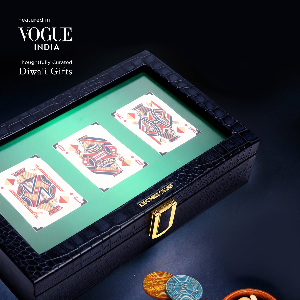 Deep Cut Croco Blue Leather Poker Box Online | 100% Genuine Leather
