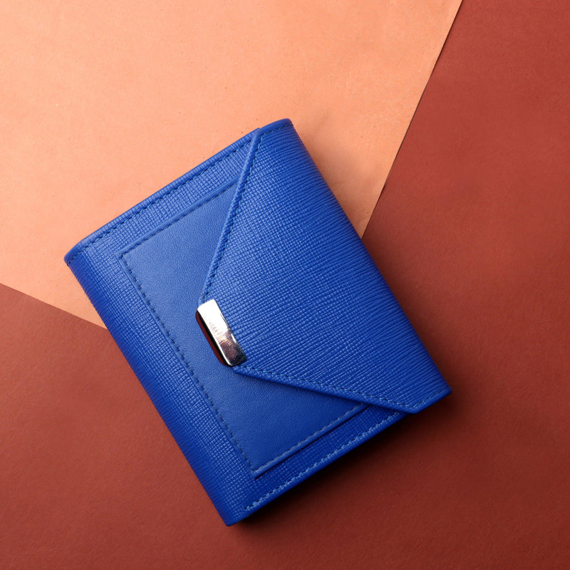 Keva Ladies Wallet | Saffiano Leather Wallet for Women | 100% Genuine Leather | Color: Blue