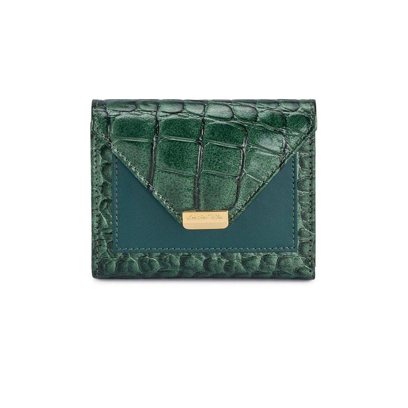 Keva Ladies Wallet | Croco Leather Wallet for Women | 100% Genuine Leather | Color: Green
