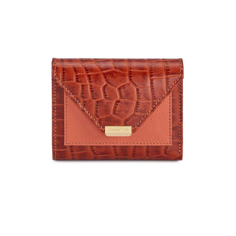 Keva Ladies Wallet | Croco Leather Wallet for Women | 100% Genuine Leather | Color: Tan