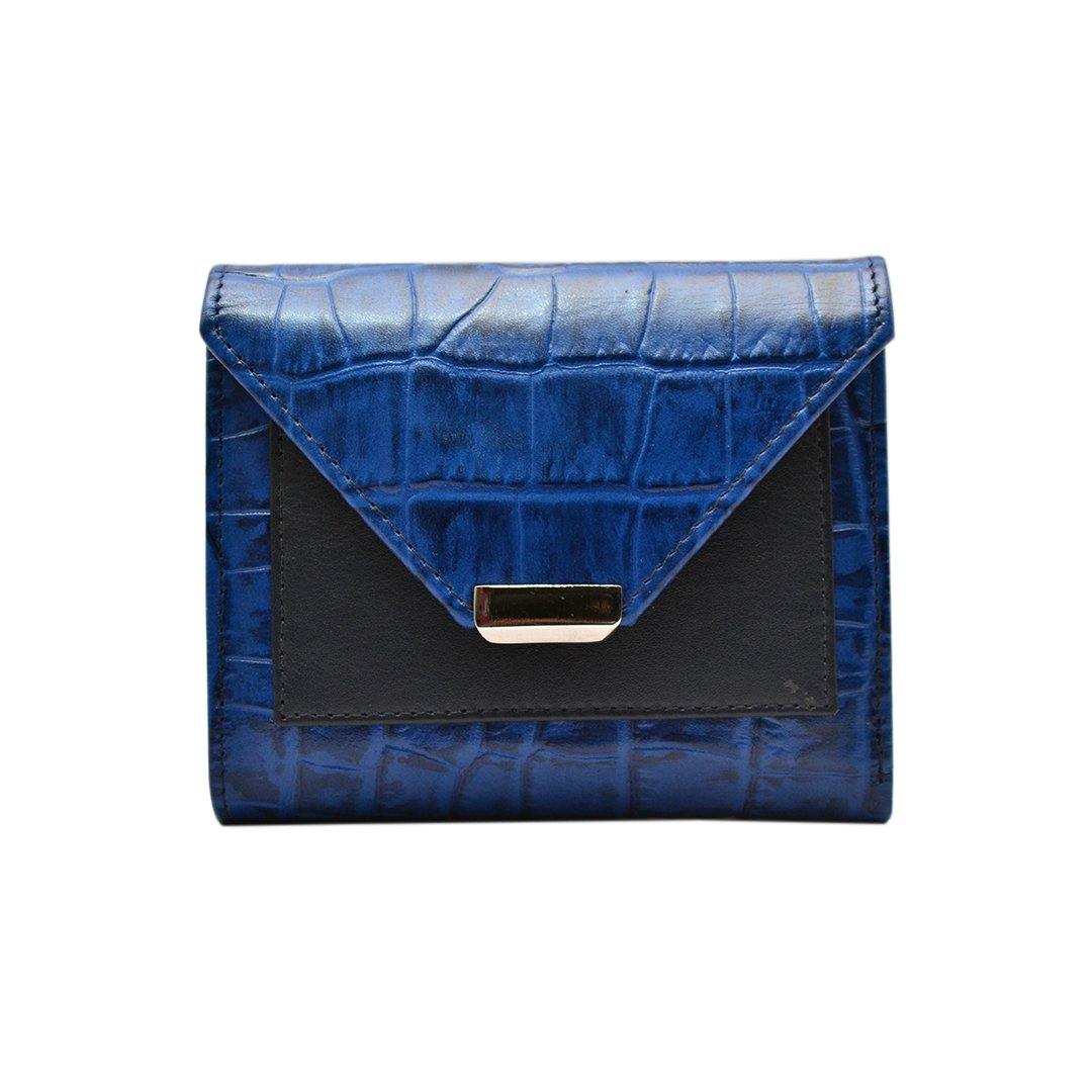 Keva Ladies Wallet | Croco Leather Wallet for Women | 100% Genuine Leather | Color: Blue