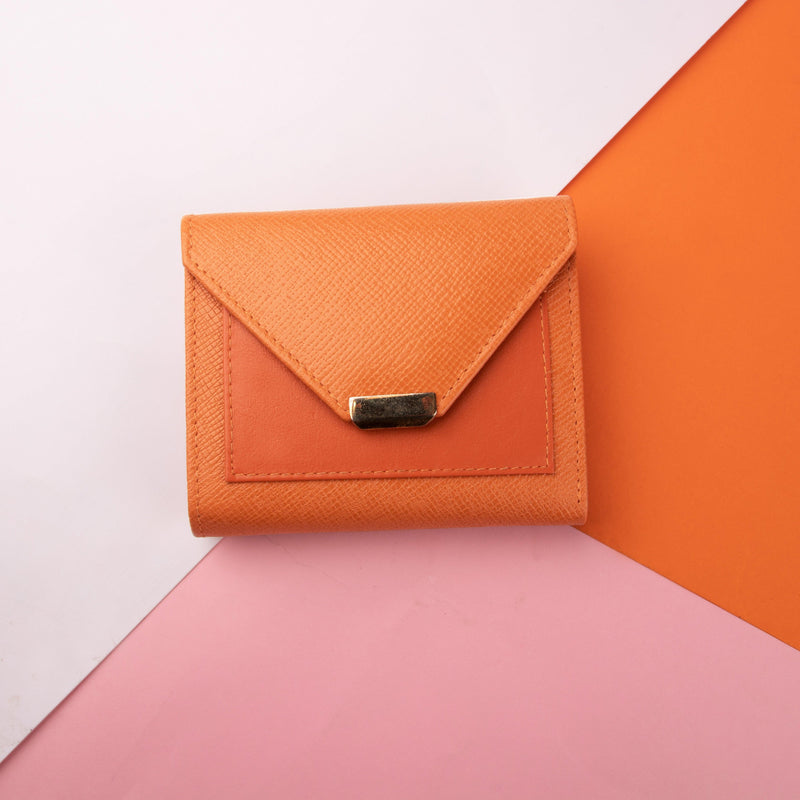 Keva Ladies Wallet | Saffiano Leather Wallet for Women | 100% Genuine Leather | Color: Orange