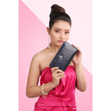 Palm II | Deep Cut Leather Wallet for Women | 100% Genuine Leather | Color: Blue