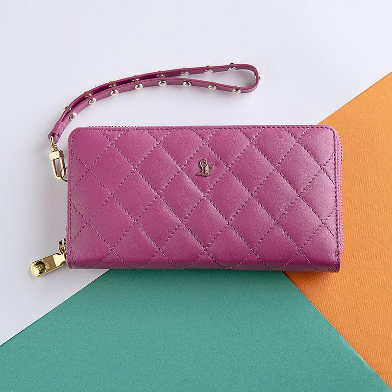 Palm with Wristlet | Leather Wallet for Women | 100% Genuine Leather | Color: Pink