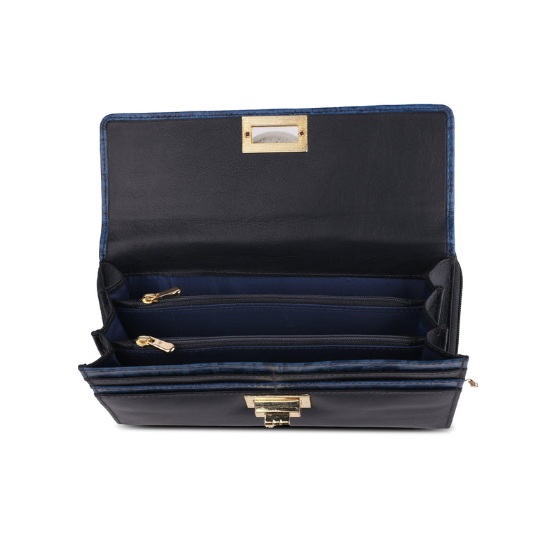 Backzipp | Croco Leather Wallet for Women | 100% Genuine Leather | Color: Blue