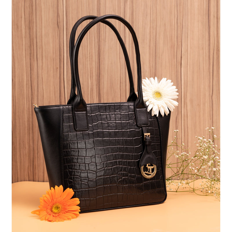 Leather Tote Bag For Women in black