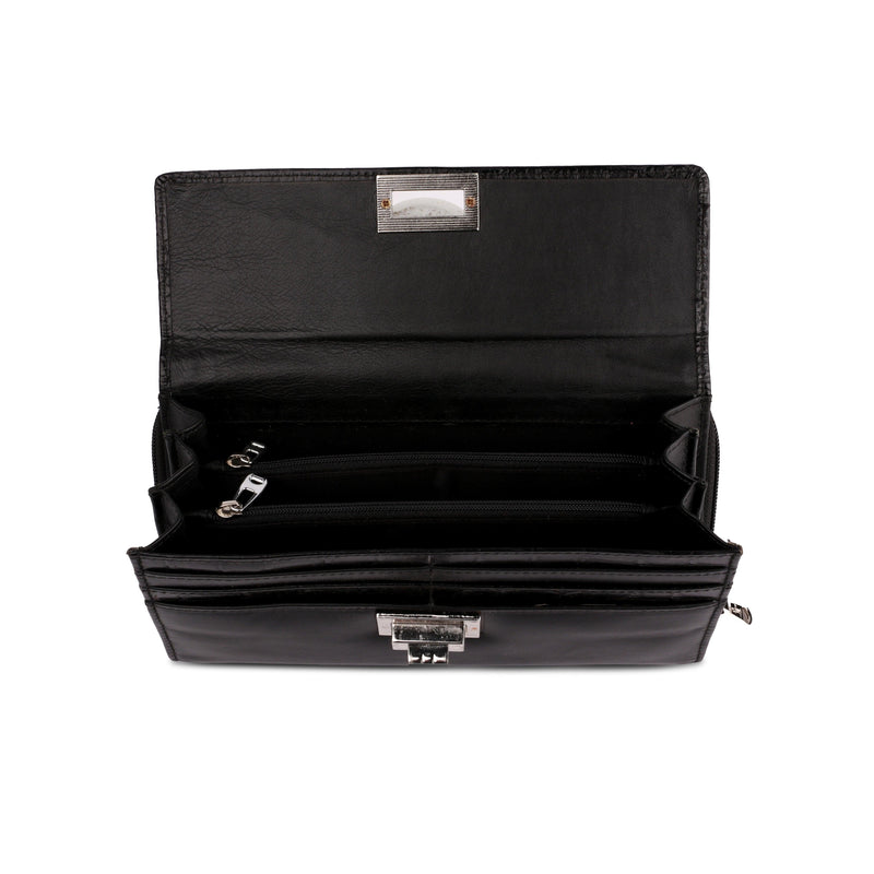 Backzipp | Saffiano Leather Wallet for Women | 100% Genuine Leather | Color: Black