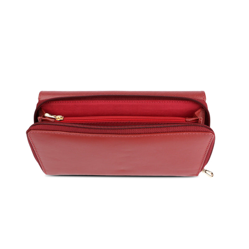 Backzipp | Saffiano Leather Wallet for Women | 100% Genuine Leather | Color: Cherry