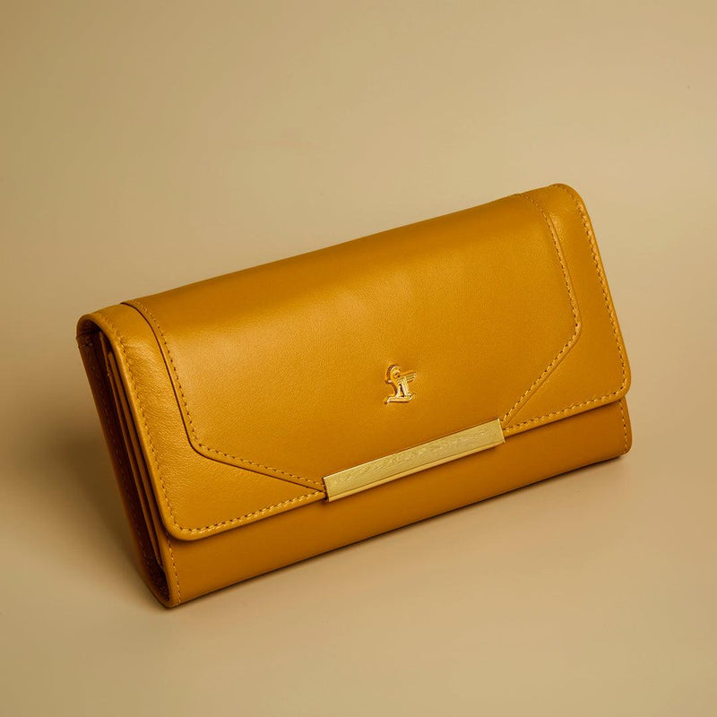 Celia Ladies Wallet | Leather Wallet for Women | 100% Genuine Leather | Color: Yellow