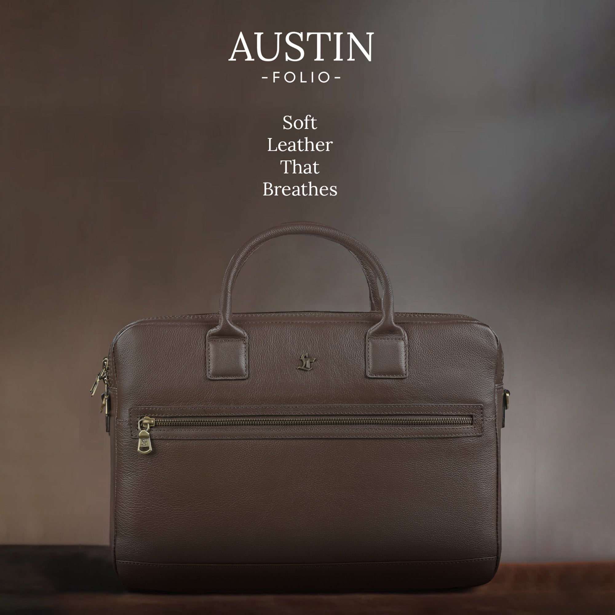 Austin Genuine Leather Folio Bag | Office Laptop Bag for Men | Premium Luxury Bag | Color: Brown Leather Talks