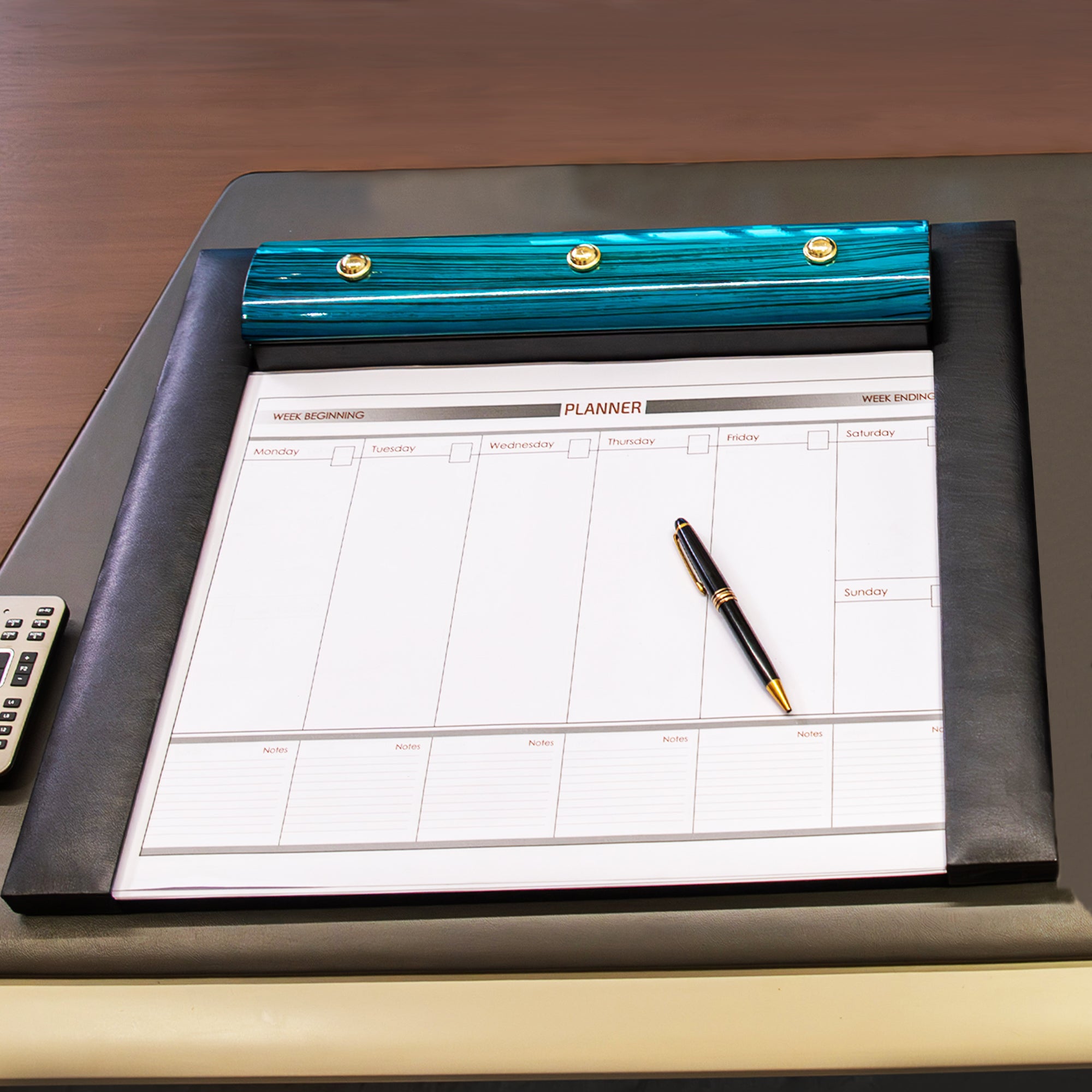 Wood Leather Desktop Planner | Color - Black