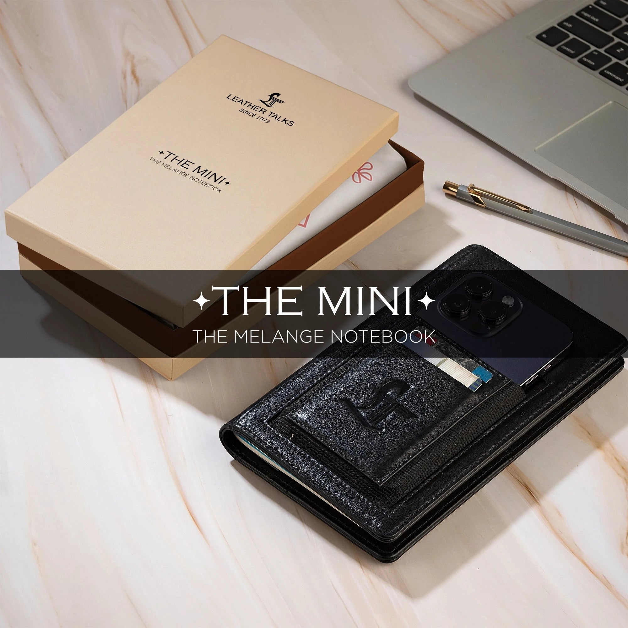 The Mini Melunge Luxury Pure Leather Notebook| Premium Leather Diary For Men & women | 100% Genuine Leather | Handmade Leather Journal - Black Leather Talks