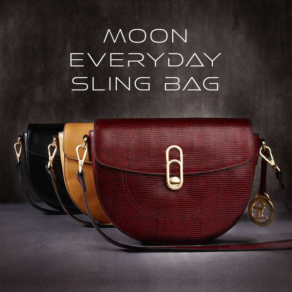 Moon Everyday | Sling Bag for Women | 100% Genuine Leather | Color: Tan, Cherry & Black