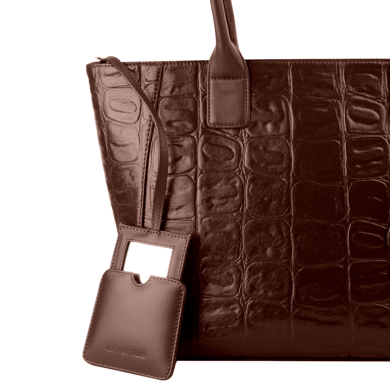 Leather Tote Bag For Women in Brown color with croco tail pattern