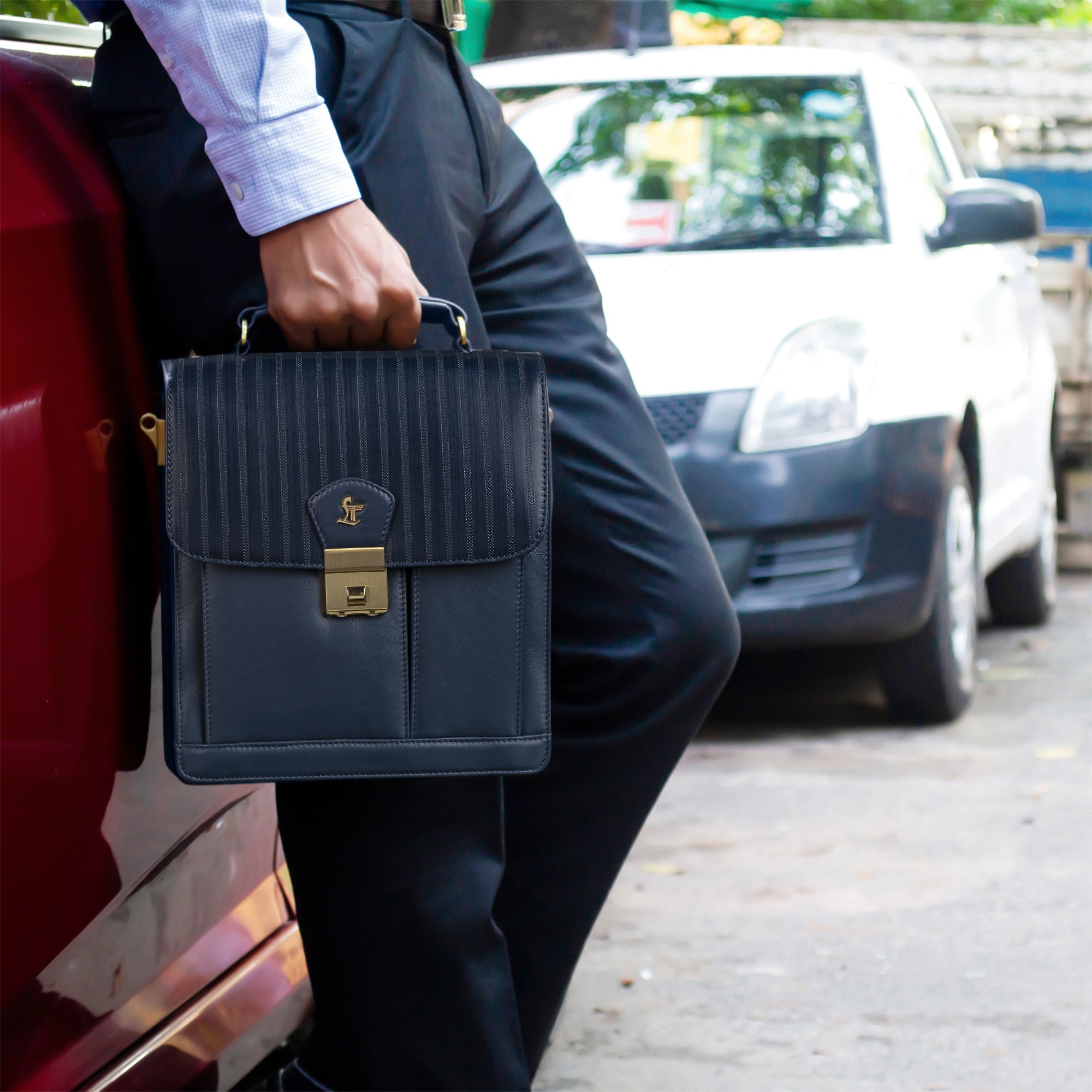 Mens Bag V | Messenger Bag for Men | Genuine Leather Crossbody Shoulder Bag | Color: Blue Leather Talks