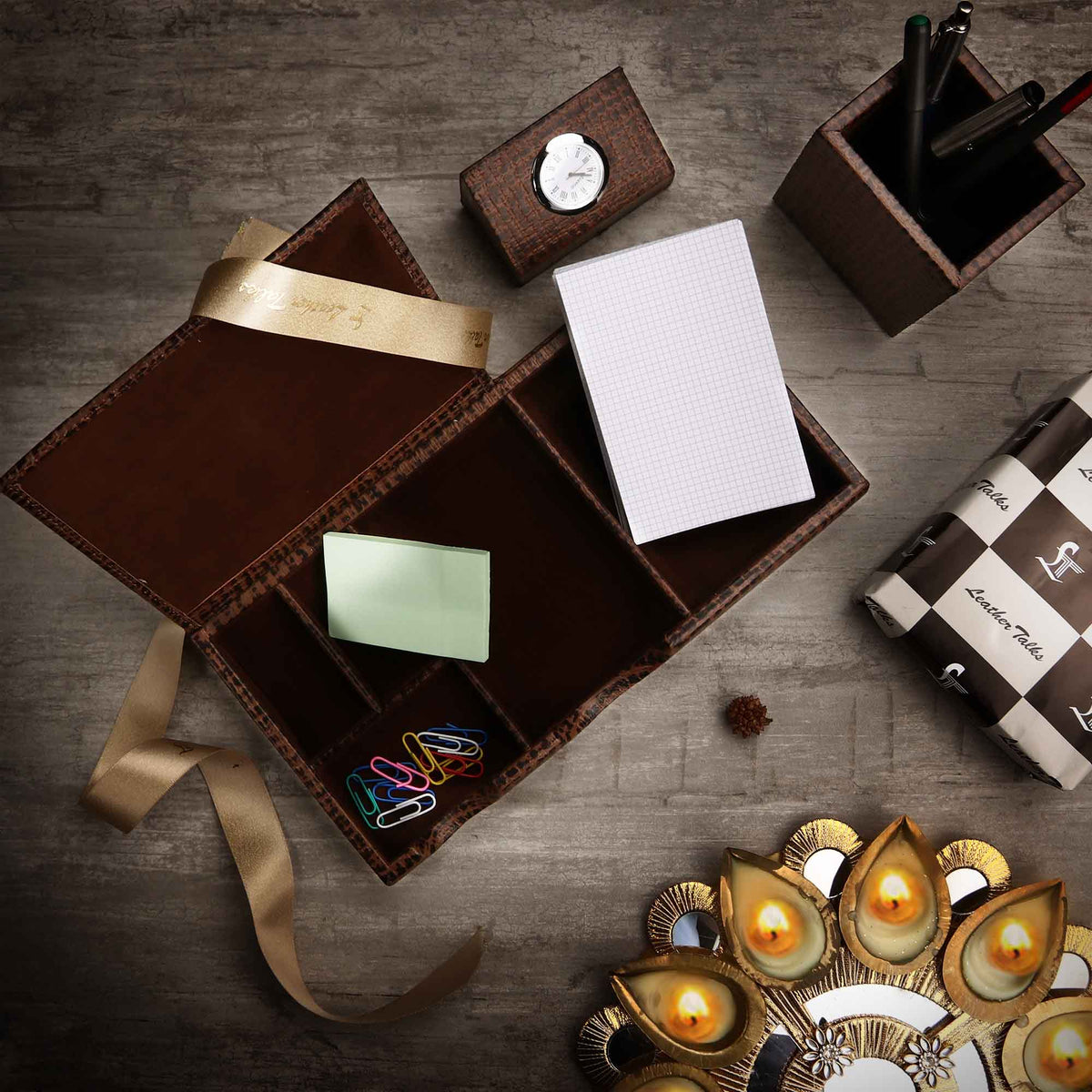 Leather Desktop Accessories | Custom Desk Set Organiser in leather ...