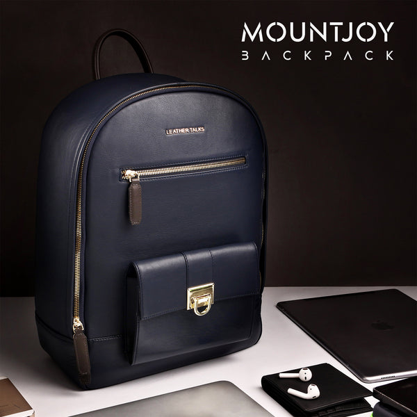 MountJoy Leather Backpack | 100 % Genuine Leather Backpack For Women | Colour - Navy Blue