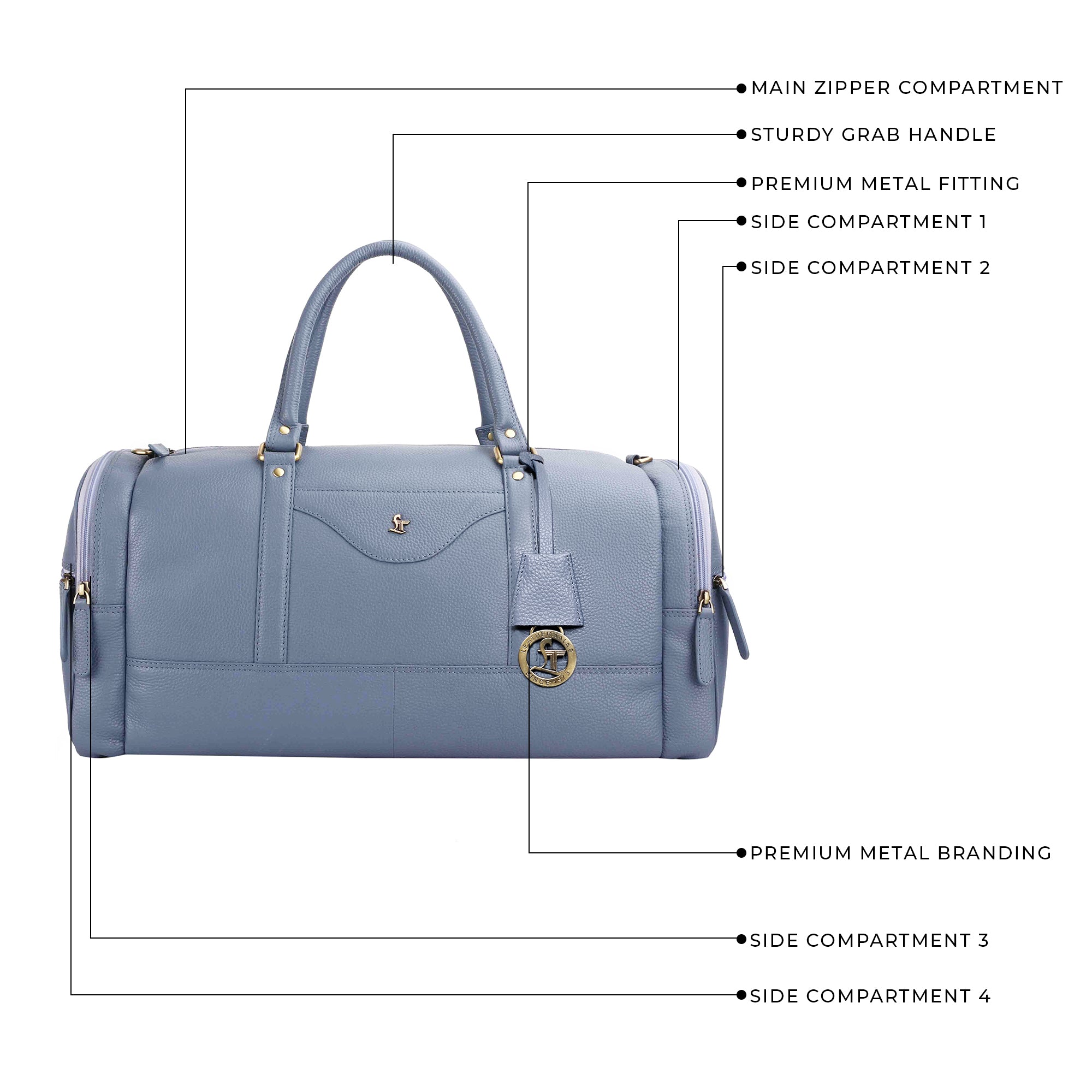 Bush Duffle Bag | Genuine Leather Travel Bag | Duffle Bag for Men | Color: Light Blue Leather Talks