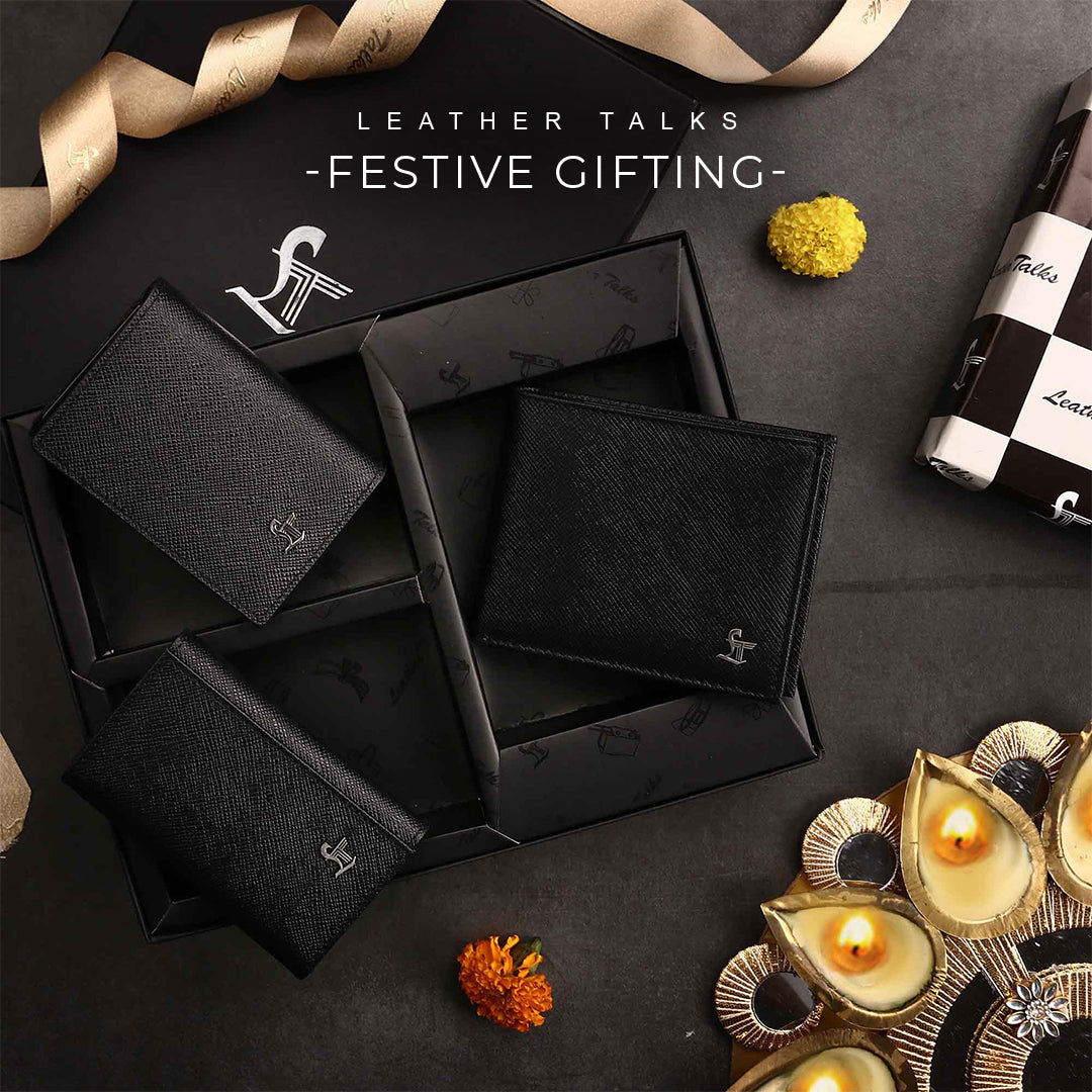 Luxury Corporate Diwali Gifts - Set of III Gift Set (Men's Wallet, Card Case, Key Pouch) Leather Talks