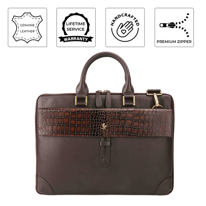 Deepcut Croco Loop II | Genuine Leather Laptop Bag for Men | Black & Brown