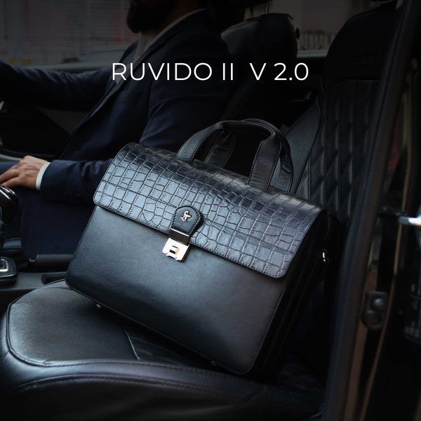 Ruvido II V2.0 | Genuine Leather Portfolio / Office Bag For Men | Fits 15 in” Laptop | Black, Blue, Brown , Olive Green