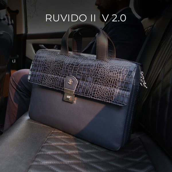 Ruvido II V2.0 | Genuine Leather Portfolio / Office Bag For Men | Fits 15 in” Laptop | Black, Blue, Brown , Olive Green