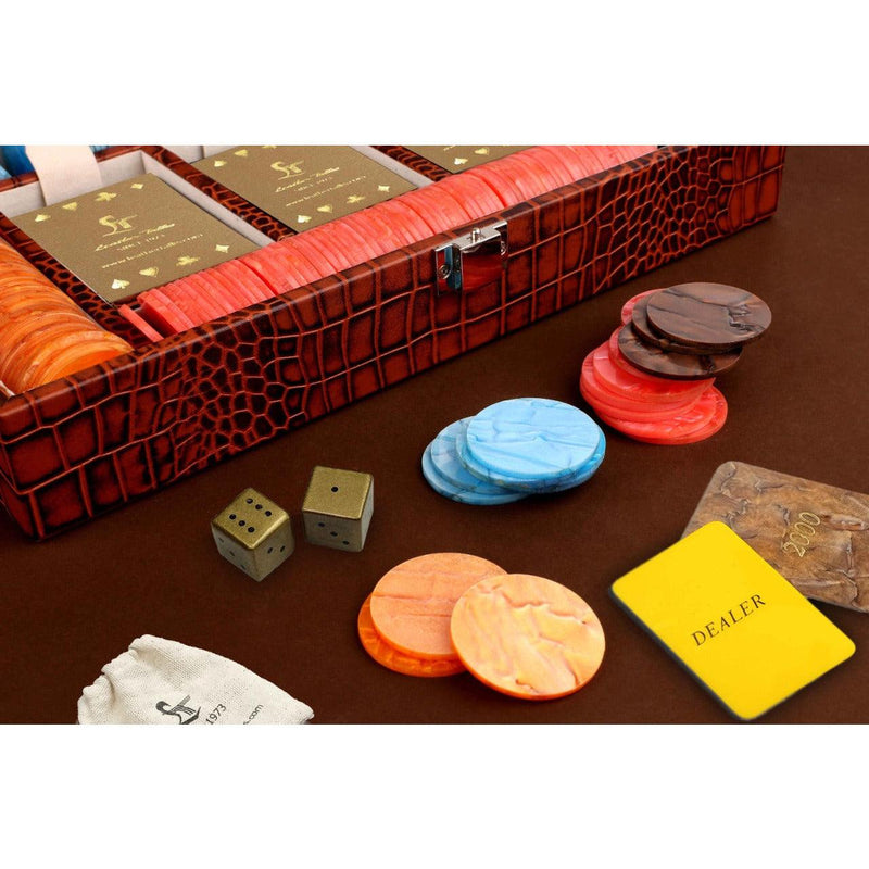 Deep Cut Tan Croco Leather Poker Box