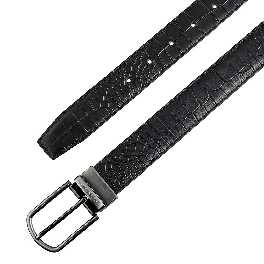 Deep cut Croco Embossed Genuine Leather Belt | Leather Belt for Men | Color: Black Leather Talks