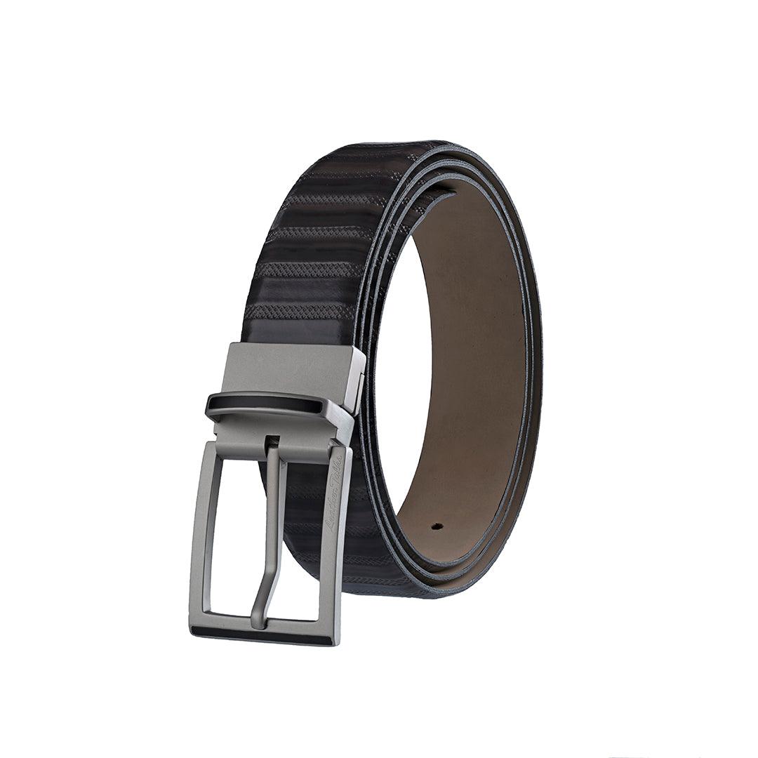Italian VT Stripe | Premium Genuine Leather Belt for Men - Stylish & Durable Belt for Everyday Wear | High-Quality Men's Leather Belt | Adjustable & Comfortable Plus Size Belt | Color - Grey Leather Talks