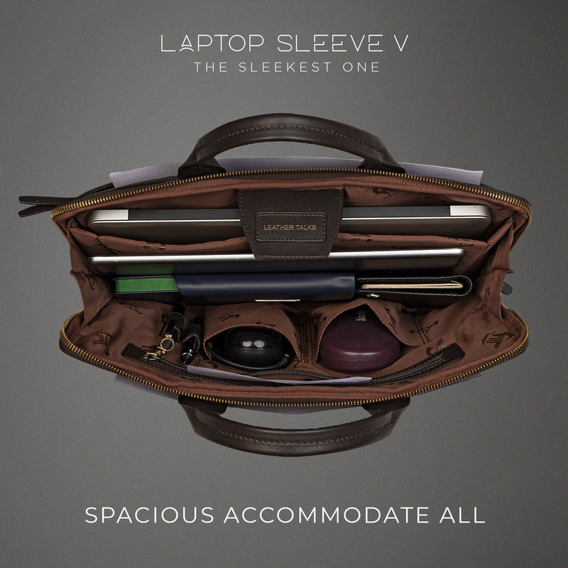 Laptop Sleeve V | 100% Genuine Leather | Color : Brown