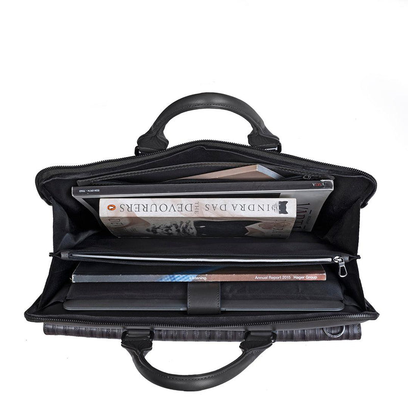 Italian VT Stripe Loop II | Genuine Leather Laptop Bag | Color: Blue, Brown & Grey