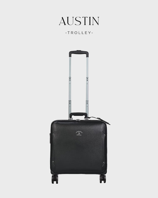 Austin Premium Genuine Leather Travel Trolley Bag | TSA Lock | Spinner Wheels | Laptop Compartment | Handcrafted in Korea | Designed in Italy | Black (20 inch)