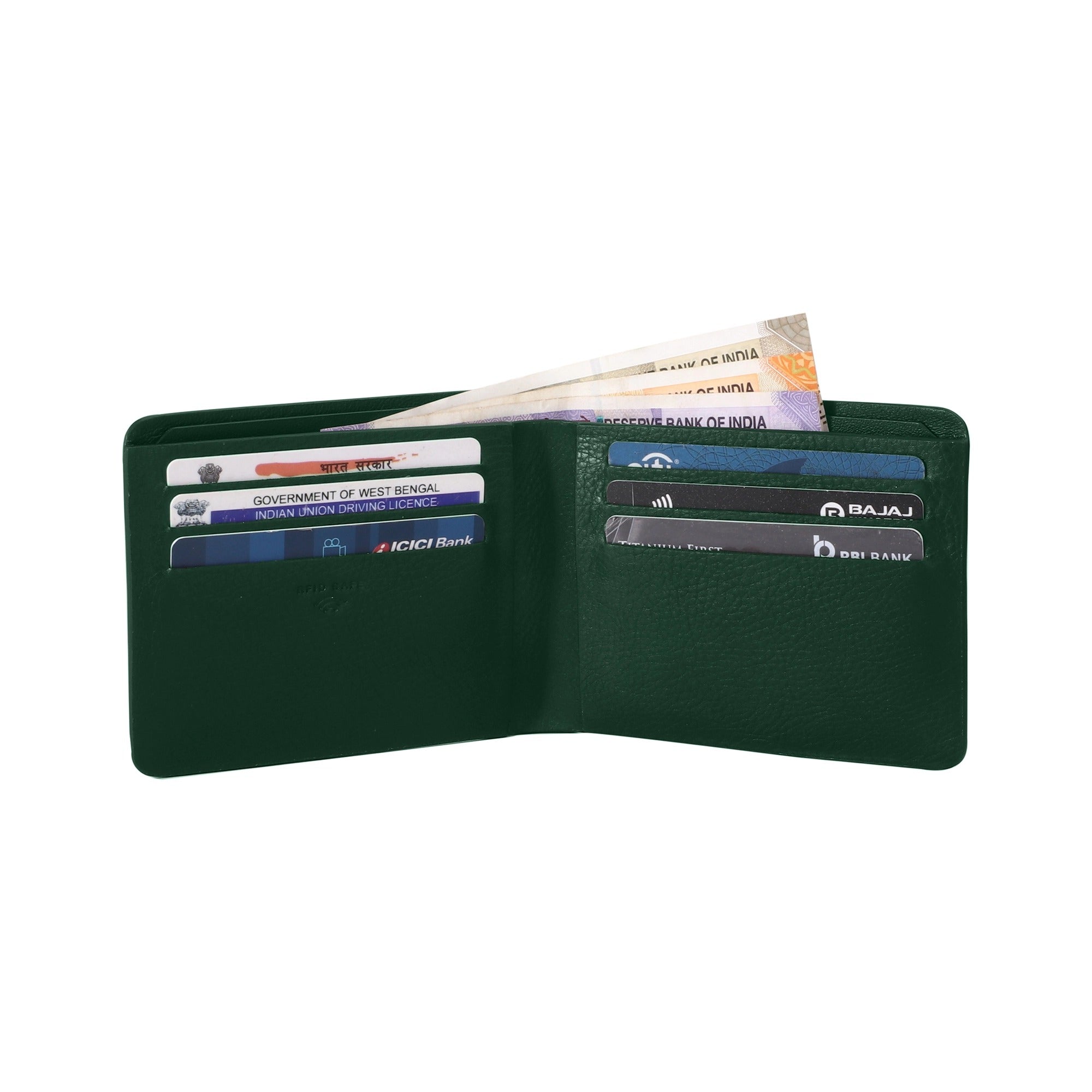 Austin Bifold Stitchless Leather Wallet  | Genuine Leather | RFID Safe | Colour: Green LeatherTalks