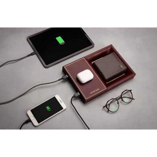 LT Smart Valet Tray 2.0 with wireless charging and power bank 10000 mAh - Leather Talks 